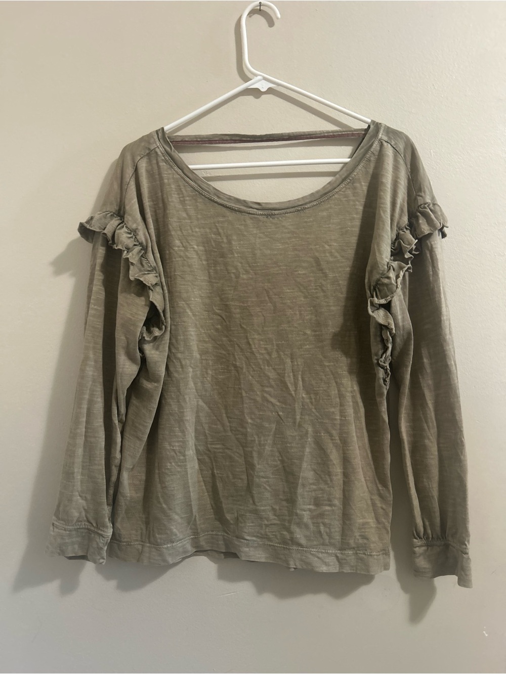 Anthropologie Pilcro Ruffled Open Back Cotton Top M Green Tee Boho - Picture 2 of 6